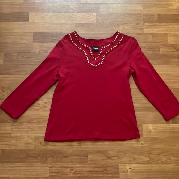 Rafaella women’s red 3/4 sleeve top Size Medium - Picture 2 of 8